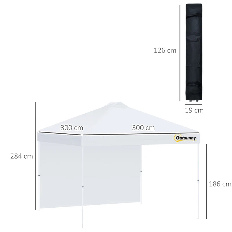 3m x 3m Pop Up Gazebo with 1 Side and Roller Bag