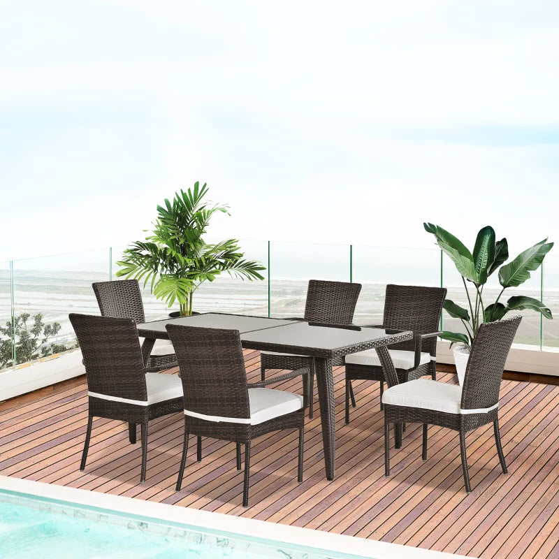 Brown 6 Seater Rattan Dining Set With Grey Cushions