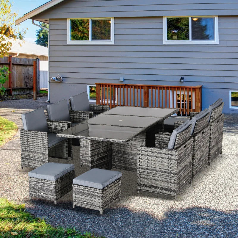 Mixed Grey 10 Seater Cubed Rattan Dining Set