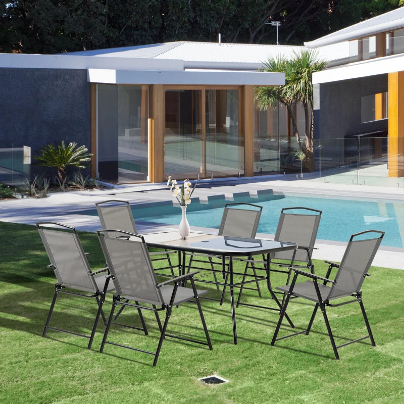 Black Framed 6 Seater Dining Set For Garden With Foldable Chairs
