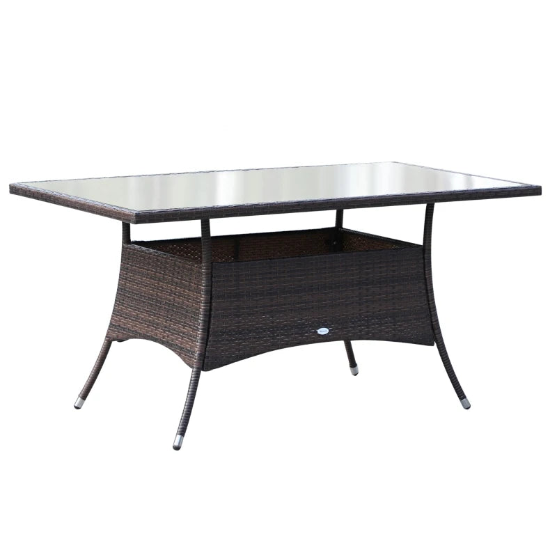 6 Seater Rattan Dining Set with Cushions - Rattan Garden Furniture Set with 6 Armchairs & Rectangular Glass Top Table