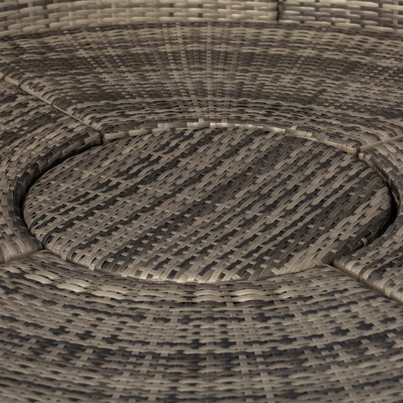 Dark Grey Round Rattan Daybed with Retractable Canopy and Coffee Table