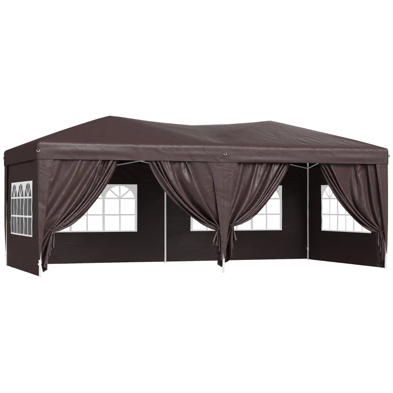 3m x 6m Coffee Pop Up Gazebo With Sidewalls and Free Carry Bag