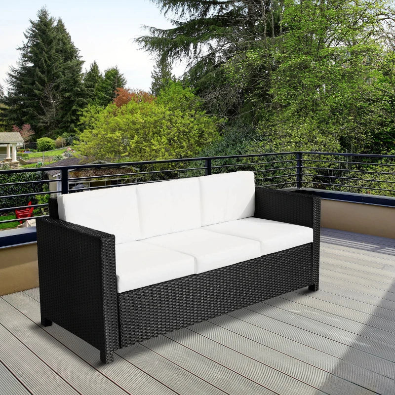 Black 3 Seater Rattan Sofa with Fire Resistant Cushion