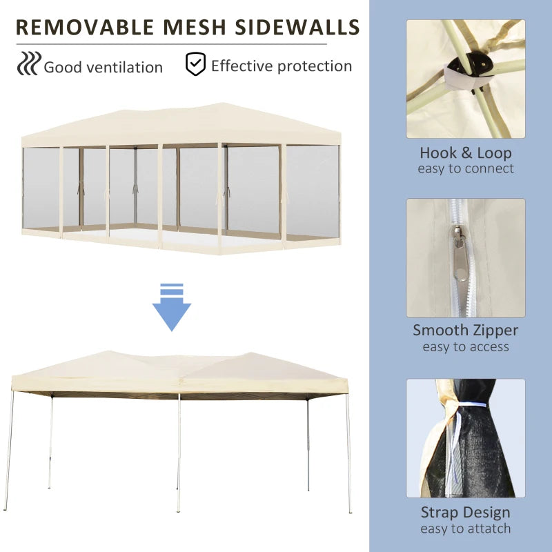 Beige 3m x 6 m Pop Up Gazebo with Mesh Sidewalls and Storage Bag