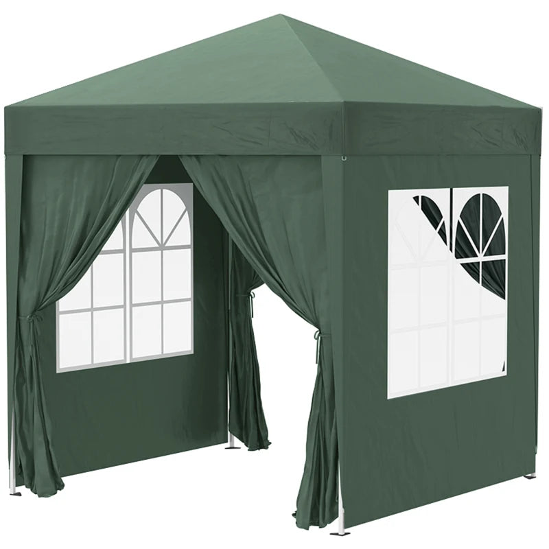 Green 2m x 2m Pop Up Gazebo With 2 Walls 2 Windows