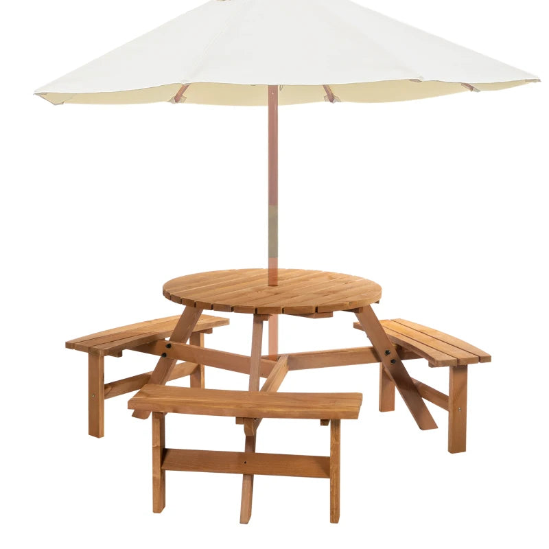 Wooden Pub Parasol Table and Bench Set
