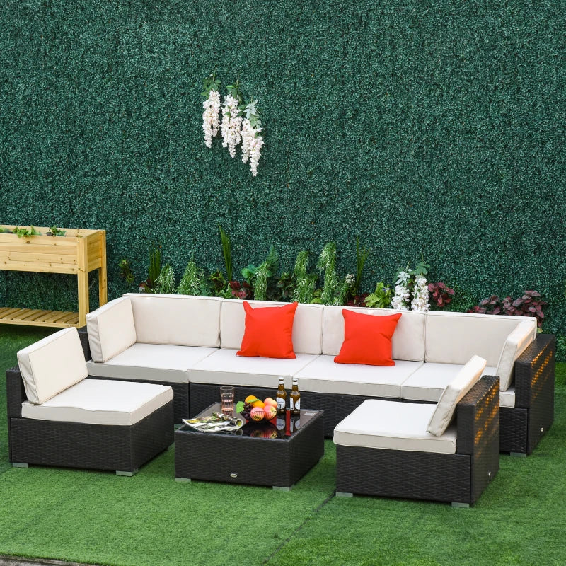 Dark Brown 7 Piece Rattan Furniture Set with Thick Padded Cushions