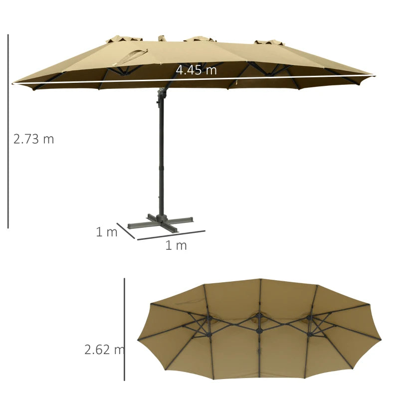 Khaki Double-Sided Rectangular Garden Parasol -  360° Rotation