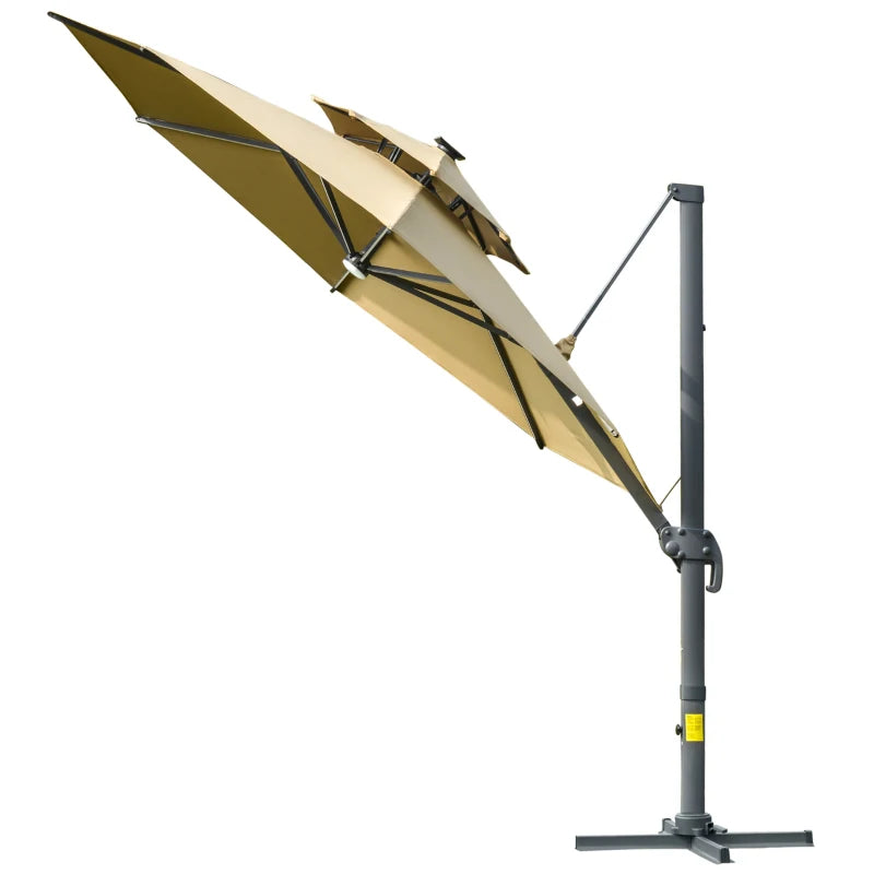 2.8H x 3.3m Khaki Cantilever Parasol With Solar Lights - 360° Rotation