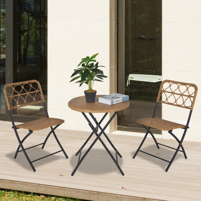 Natural Brown Wicker Bistro Set With Foldable Table
