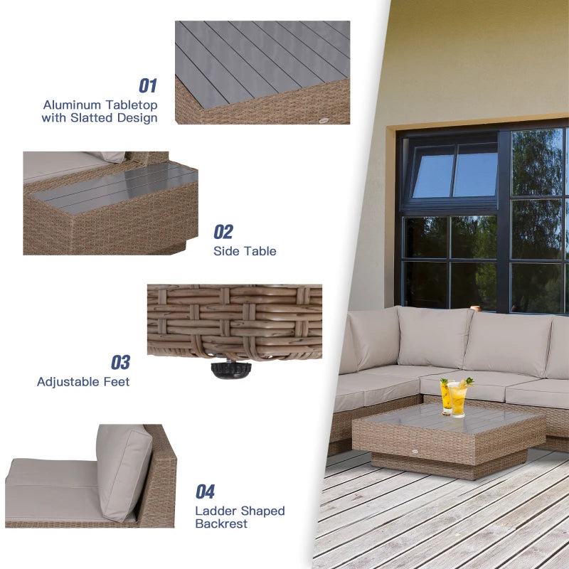 Beige 5 Seater Rattan Corner Sofa and Coffee Table Set