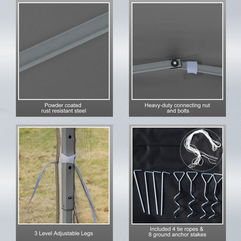 Light Grey 3m x 3m Pop Up Gazebo With Removable Mesh Sidewall Netting