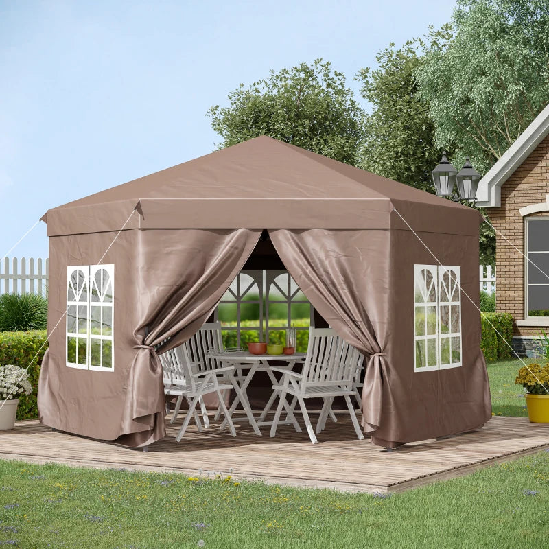 Brown Hexagonal Pop up Gazebo with Storage Bag