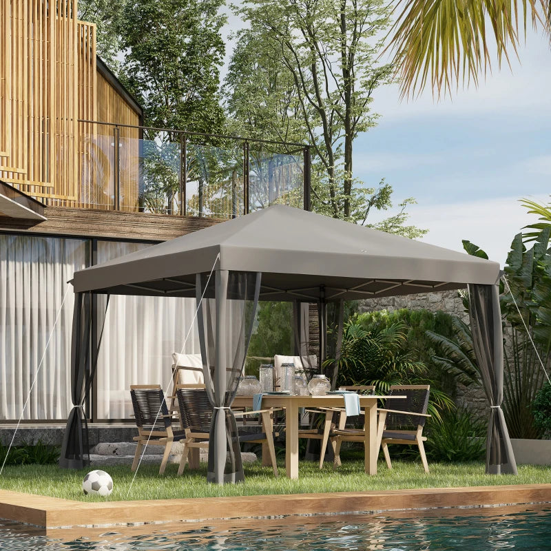 Light Grey 3m x 3m Pop Up Gazebo With Removable Mesh Sidewall Netting