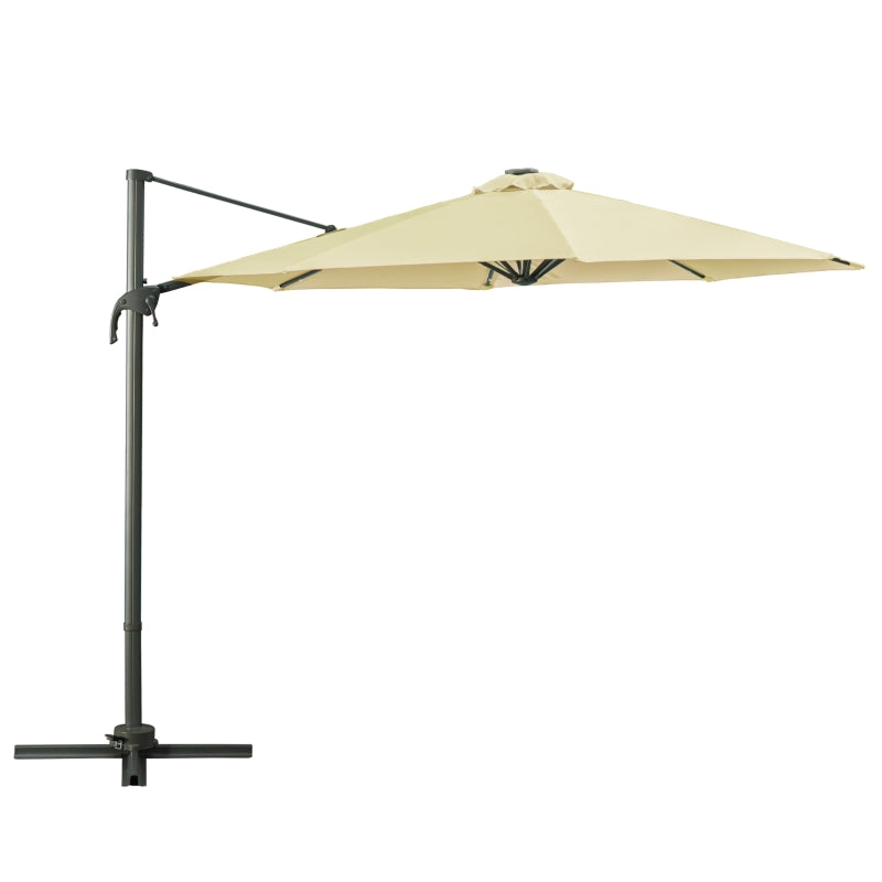 3m x 2.45m Beige Adjustable Cantilever Parasol With LED Lights