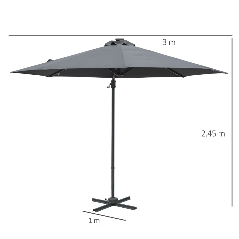 3m x 2.45m Dark Grey Roma Parasol With Crank & Tilt + LED Solar Lights