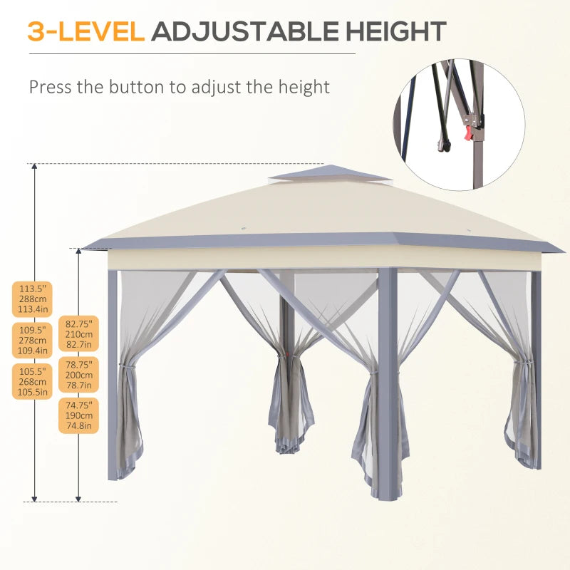 Beige Foldable Pop Up Gazebo with Zippered Mesh Sidewalls