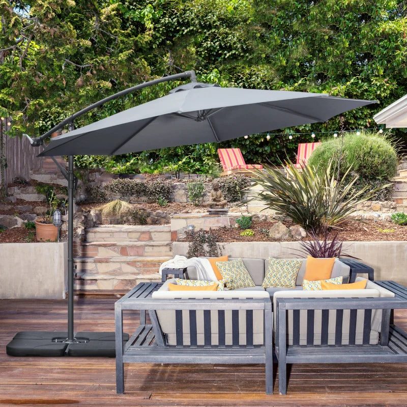 2.47H x 2.92m Dark Grey Banana Parasol With Adjustable Crank Handle
