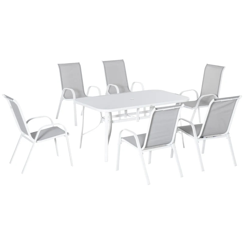 7 Piece Light Grey Dining Set With Parasol Hole