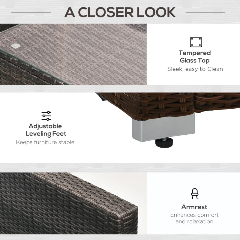 Mixed Brown 8 Piece Rattan Corner Sofa Set with Thick Cushions and Glass Top Table