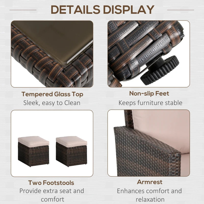 Brown 6 Piece Rattan Dining Set With Dark Grey Cushions