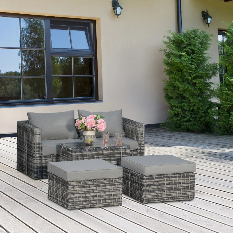 Mixed Grey Chaise Lounge Double Sofa Bed With Coffee Table & Footstool