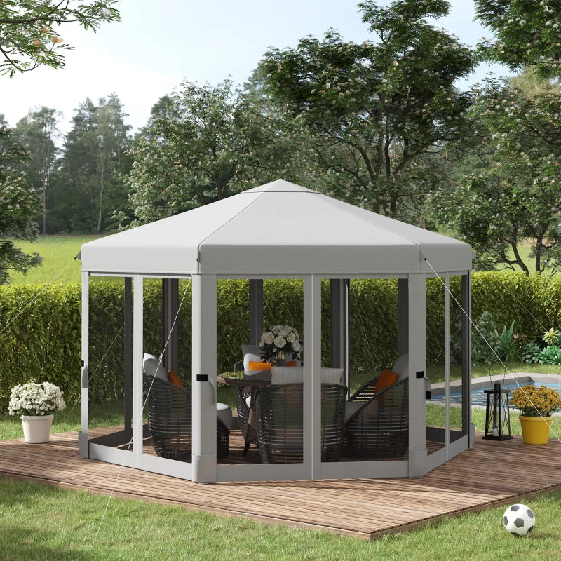 Light Grey Hexagonal Pop Up Canopy Tent With Bag