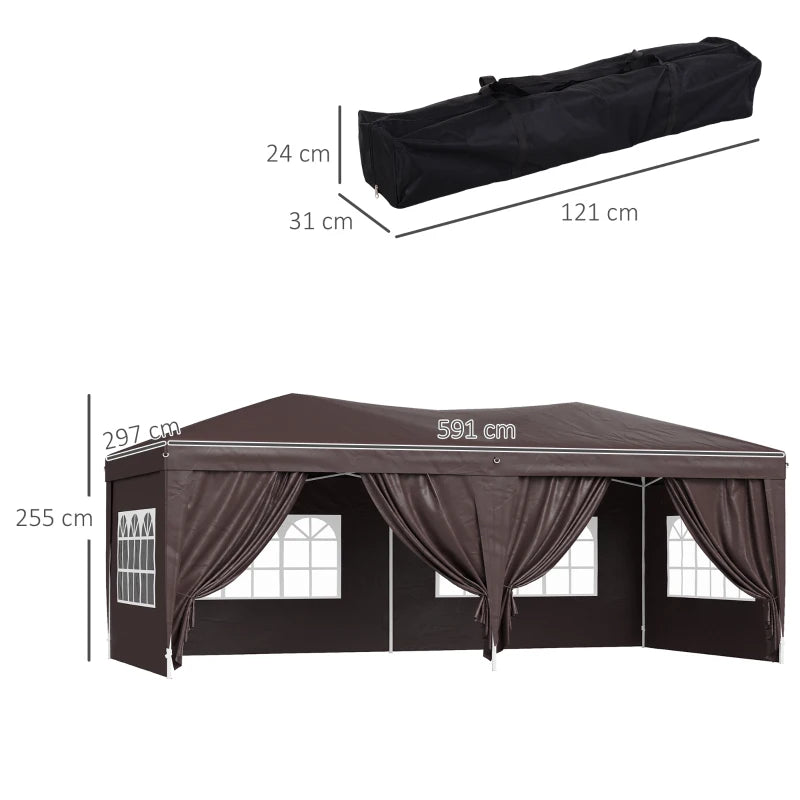 3m x 6m Coffee Pop Up Gazebo With Sidewalls and Free Carry Bag