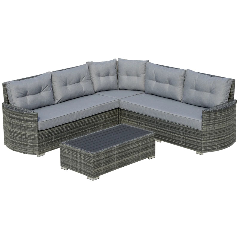 Grey 4 Seater Rattan Corner Sofa Set With Padded Cushions & Topper Coffee Table