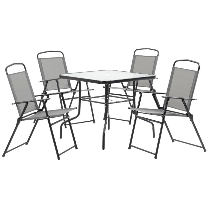 Black Framed 4 Seater Dining Set For Garden With Foldable Chairs