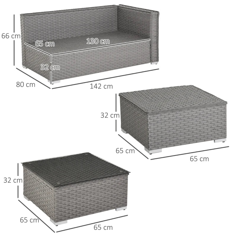 Grey 4 Seater Rattan Corner Sofa Set With Coffee Table and Footstools