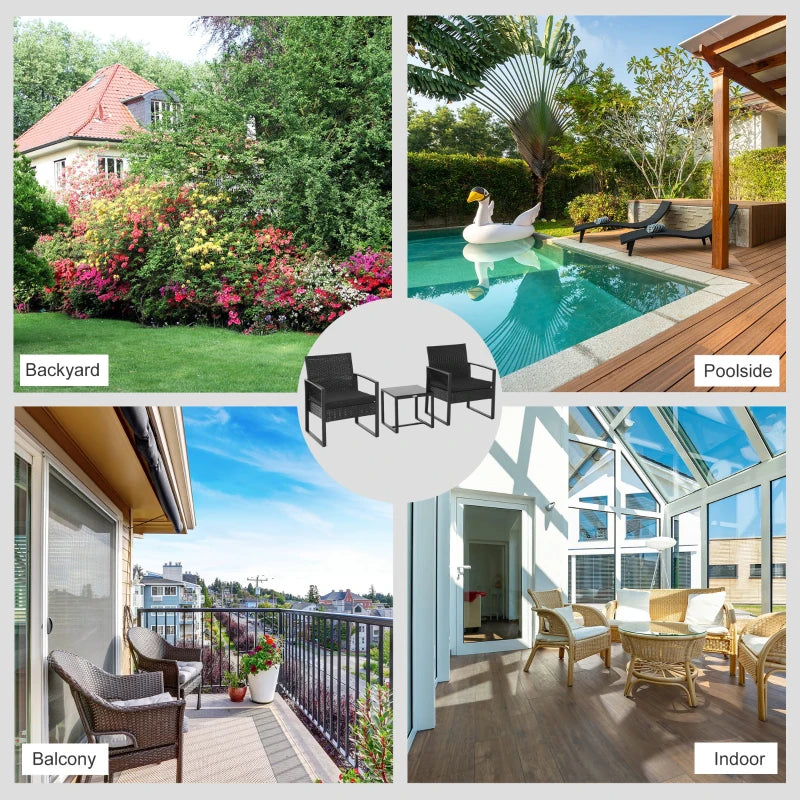 2 Seater Rattan Coffee Set-Black