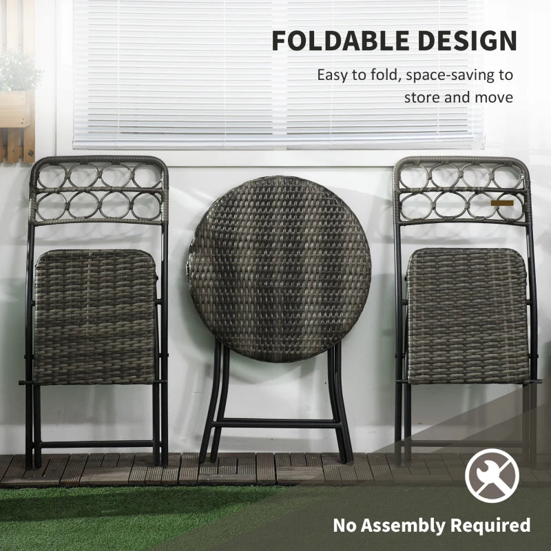 Grey Hand Woven Rattan Coffee Table and Chairs - Foldable