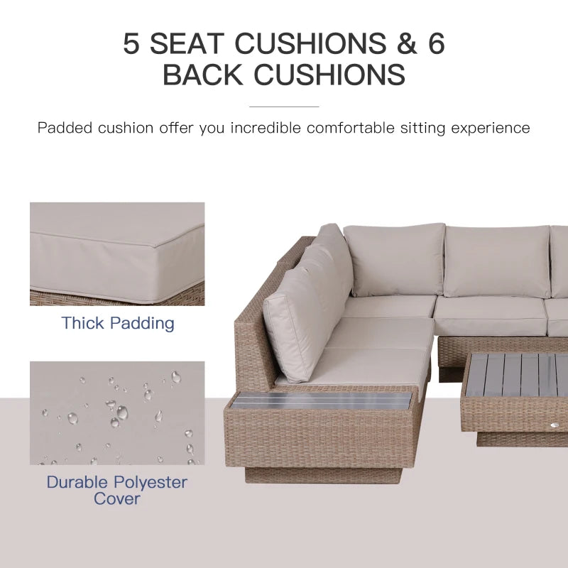 Beige 5 Seater Rattan Corner Sofa and Coffee Table Set