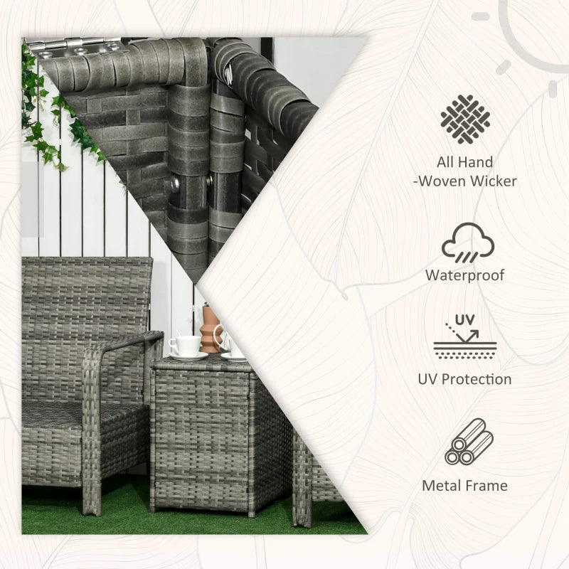 Mixed Grey Rattan Bistro Set With Orange Cushions and Storage Table