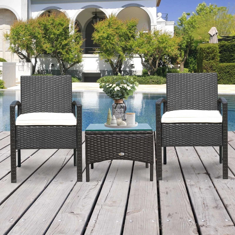 Brown 2 Seater Rattan Bistro Set With Glass Top Table