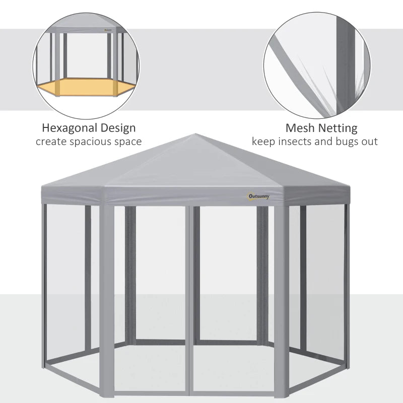 Grey 3m x 3m Hexagonal Pop Up Gazebo - Adjustable Height and Roller Bag
