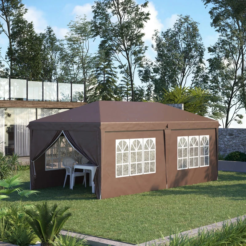 3m x 6 m Brown Pop Up Gazebo with Sides and Windows