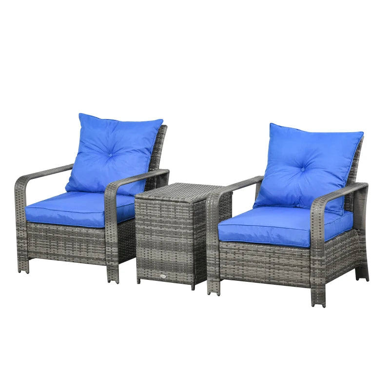 Blue 3 Piece Rattan Bistro Set With Storage