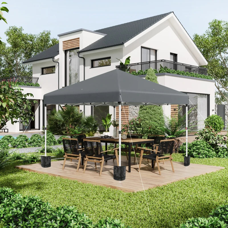 Dark Grey 3m x 3m Pop Up Gazebo with 2 Sidewalls, Leg Weight Bags and Carry Bag, Height Adjustable