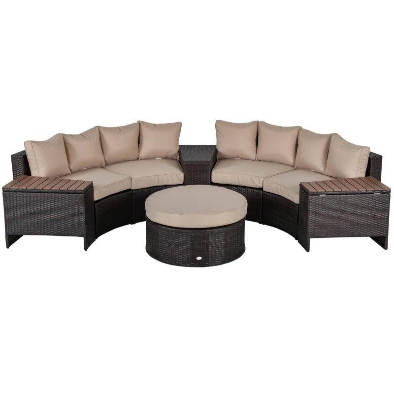 8 Piece Curved Rattan Sofa Set With Umbrella and Two Stroage Functional Side Tables