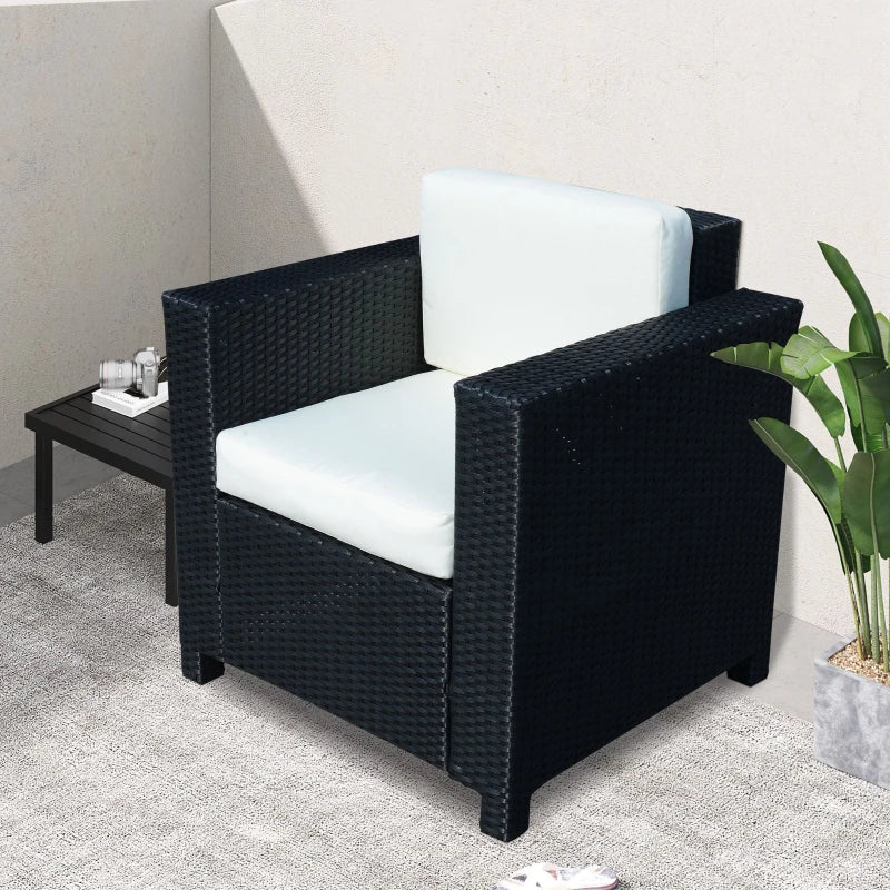 Black Single Seater Rattan Armchair with Armrests