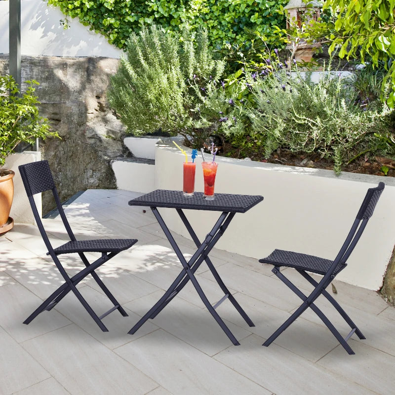 Black 2 Seater Foldable Rattan Bistro Set
