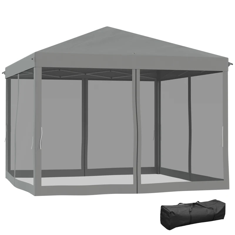 Light Grey 3m x 3m Pop Up Gazebo With Removable Mesh Sidewall Netting