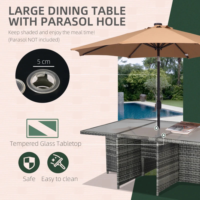 Mixed Grey 10 Seater Cubed Rattan Dining Set