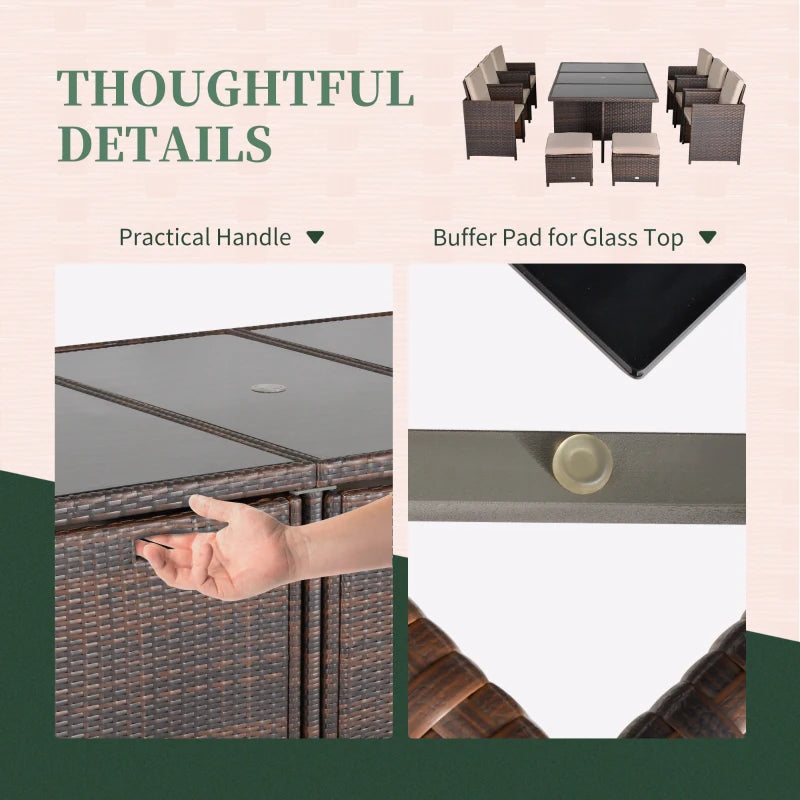 Mixed Brown 10 Seater Cubed Rattan Dining Set