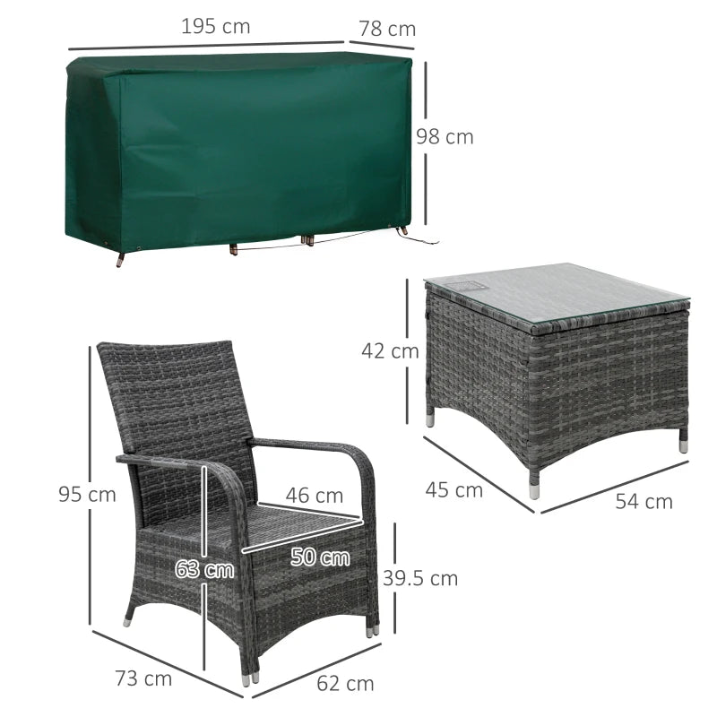 2-Seater Rattan Bistro Set With Table