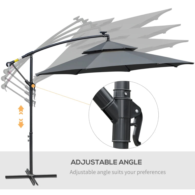 Black 3m Parasol With LED Solar Lights