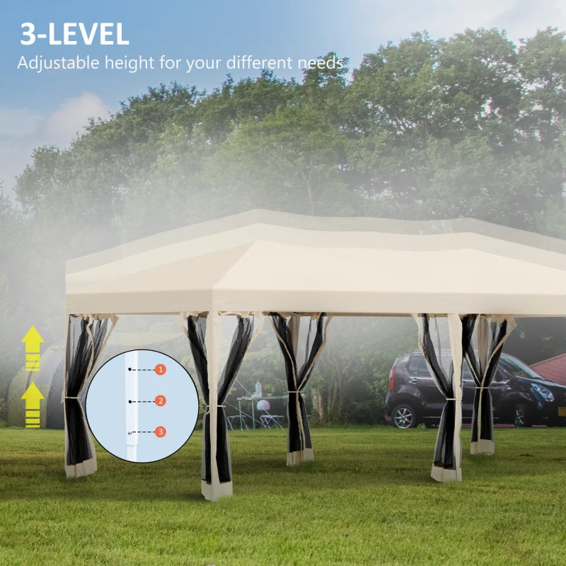 Beige 3m x 6 m Pop Up Gazebo with Mesh Sidewalls and Storage Bag